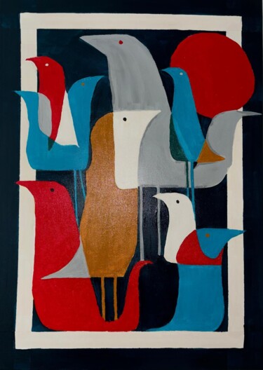 Pittura intitolato "Vogelparade" da Angelika Hofbeck, Opera d'arte originale, Acrilico