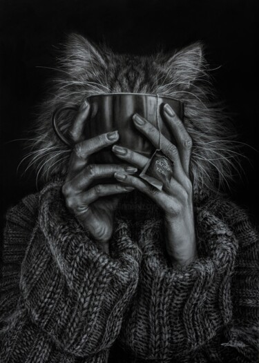 Peinture intitulée "Catnip" par Angelika Lomako, Œuvre d'art originale, Fusain
