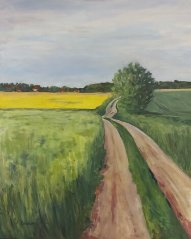 Malarstwo zatytułowany „Village walk in June” autorstwa Angelika Scheibler, Oryginalna praca, Tempera