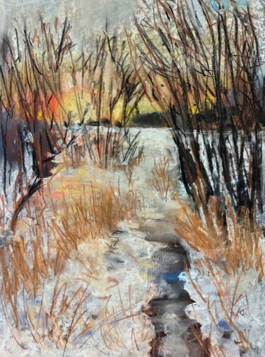 Malerei mit dem Titel "Winter Evening" von Angelika Scheibler, Original-Kunstwerk, Pastell