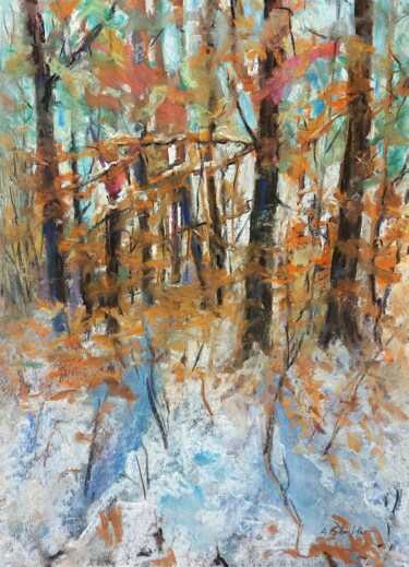 Malerei mit dem Titel "Winter colors" von Angelika Scheibler, Original-Kunstwerk, Pastell