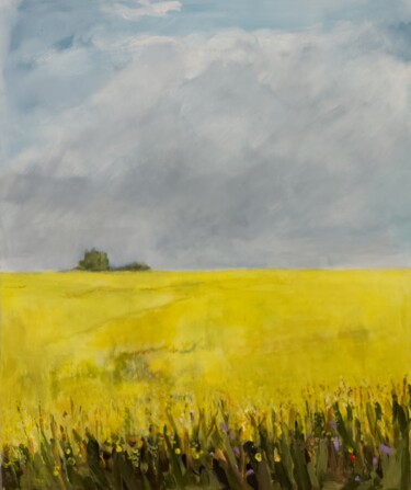 Painting titled "Yellow Field" by Angelika Scheibler, Original Artwork, Acrylic