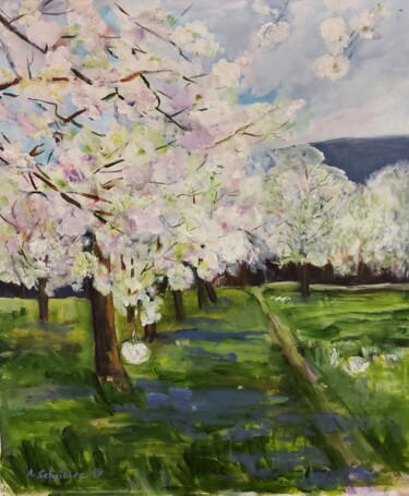 Painting titled "Cherry Blossom Time" by Angelika Scheibler, Original Artwork, Acrylic