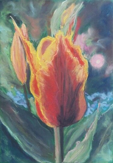 Malerei mit dem Titel "Tulips" von Angelika Scheibler, Original-Kunstwerk, Pastell