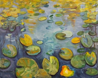 Painting titled "Water Lilies" by Angelika Scheibler, Original Artwork, Acrylic