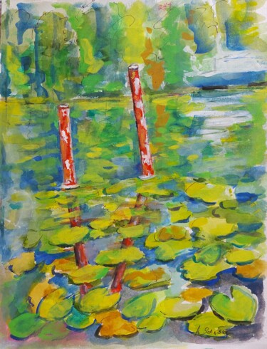 Malarstwo zatytułowany „Colorful River” autorstwa Angelika Scheibler, Oryginalna praca, Gwasz