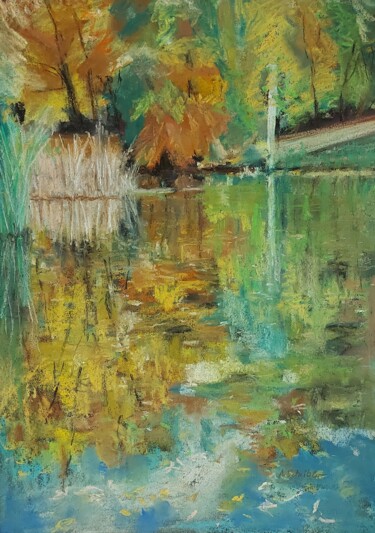 Painting titled "Autumn mood by the…" by Angelika Scheibler, Original Artwork, Pastel