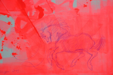 Painting titled "Galoppierendes Pferd" by Angelika Schopper, Original Artwork, Conté