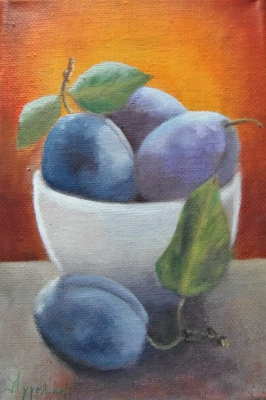 Painting titled ""Small white bowl",…" by Ageliki Aggelike, Original Artwork, Oil