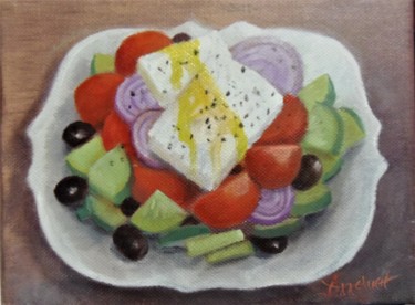 Painting titled ""Greek salad" by Ag…" by Ageliki Aggelike, Original Artwork, Oil