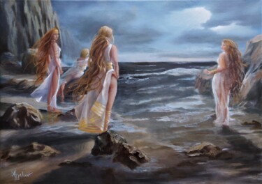 Pittura intitolato "Mystic Waters by Ag…" da Ageliki Aggelike, Opera d'arte originale, Olio Montato su Telaio per barella in…