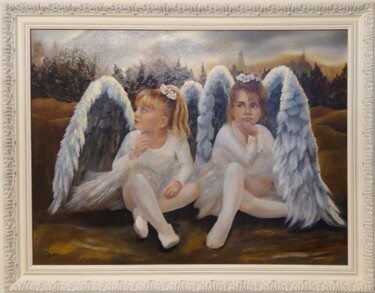 Painting titled "Innocence" by Ageliki Aggelike, Original Artwork, Oil Mounted on Wood Stretcher frame
