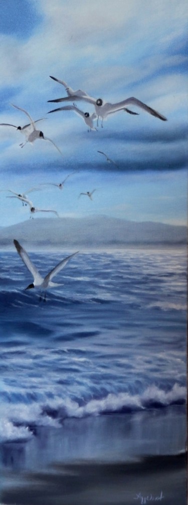 Painting titled ""Seagulls"" by Ageliki Aggelike, Original Artwork, Oil