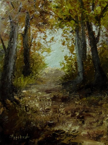 Malerei mit dem Titel ""Autumn path"" von Ageliki Aggelike, Original-Kunstwerk, Öl