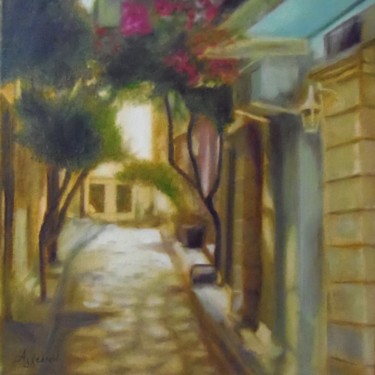 Painting titled ""Βougainvillea"" by Ageliki Aggelike, Original Artwork, Oil