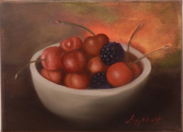 Pittura intitolato ""Cherries"" da Ageliki Aggelike, Opera d'arte originale, Olio
