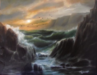 Painting titled ""Tempest"" by Ageliki Aggelike, Original Artwork, Oil Mounted on Wood Stretcher frame