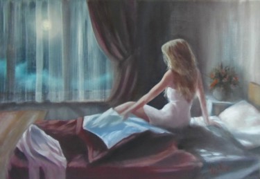 Painting titled ""Moonlight"" by Ageliki Aggelike, Original Artwork, Oil