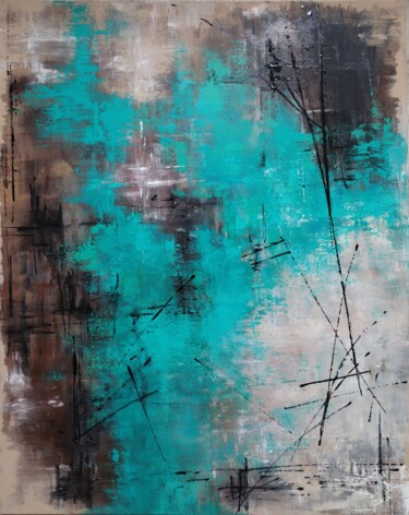 Painting titled "Côté turquoise" by Angelina Ermakova, Original Artwork, Acrylic Mounted on Wood Stretcher frame