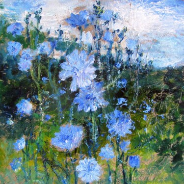Painting titled "Chicory. Цикорий" by Angelina Maslikova, Original Artwork, Oil