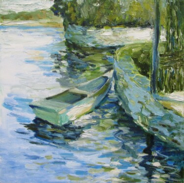 Peinture intitulée "Лодка. холст, масло…" par Angelina Maslikova, Œuvre d'art originale, Huile