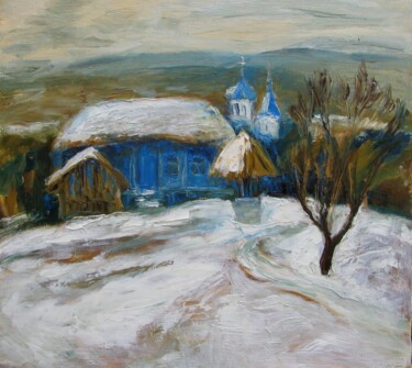 Картина под названием "Зима в селе" - Angelina Maslikova, Подлинное произведение искусства, Масло