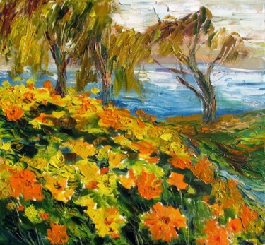 Картина под названием "Blooming calendula." - Angelina Maslikova, Подлинное произведение искусства