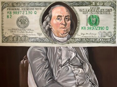 Painting titled "BENJAMIN FRANKLIN" by Angelina Masson, Original Artwork, Acrylic Mounted on Wood Panel