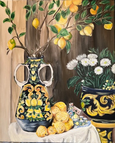 Painting titled "Итальянская керамик…" by Angelina Masson, Original Artwork, Acrylic Mounted on Wood Panel