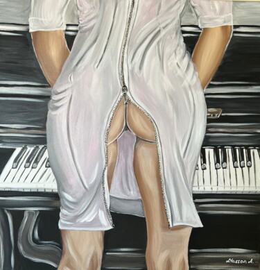 Pintura titulada "Пианистка" por Angelina Masson, Obra de arte original, Acrílico Montado en Panel de madera