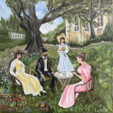Картина под названием "Завтрак в саду" - Angelina Masson, Подлинное произведение искусства, Акрил Установлен на Деревянная п…
