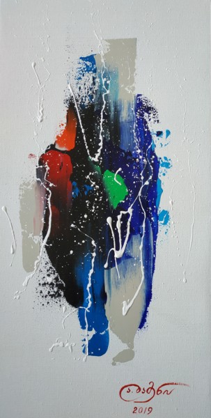 Картина под названием "Женщина с синим фен…" - Angelina Damenia, Подлинное произведение искусства, Масло