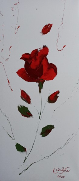 Картина под названием "Красная роза" - Angelina Damenia, Подлинное произведение искусства, Масло