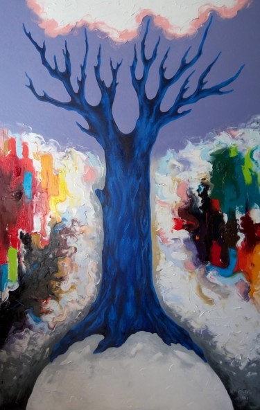 Painting titled "Лунное дерево" by Angelina Damenia, Original Artwork, Oil