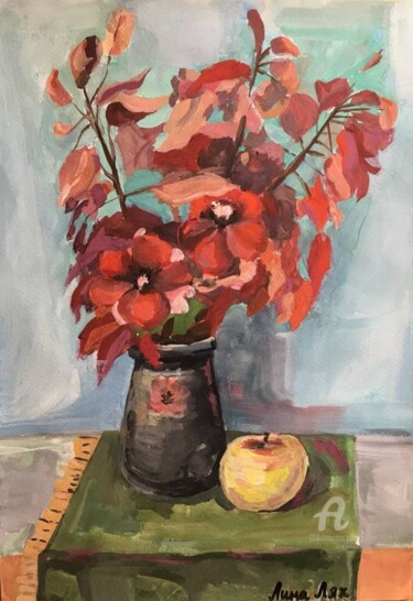 Pittura intitolato "Red flowers | Красн…" da Angelina Liakh, Opera d'arte originale, Gouache
