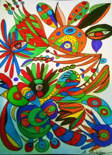 Dessin intitulée "regard floral!" par Angélique Andujar, Œuvre d'art originale, Marqueur