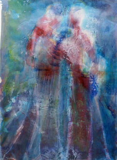Schilderij getiteld "De jas dichtknopen" door Angeline Rosendaal, Origineel Kunstwerk, Olie