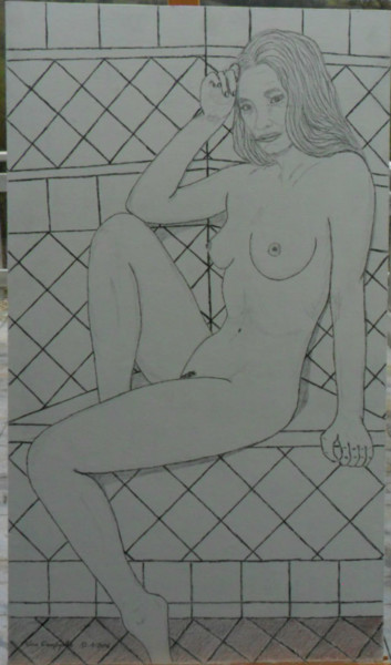 Dessin intitulée "Femme Nue Dans La S…" par Angelino Campigotto, Œuvre d'art originale, Crayon