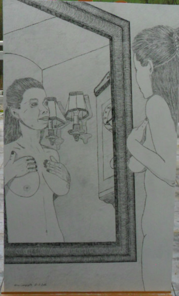 Dessin intitulée "Femme Nue Devant So…" par Angelino Campigotto, Œuvre d'art originale, Crayon