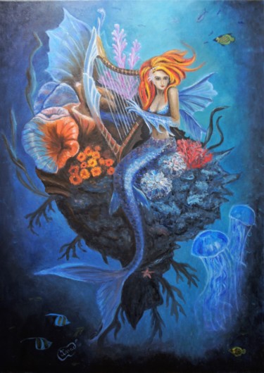 Картина под названием "Mermaid" - Olga Khaladzhieva, Подлинное произведение искусства, Масло