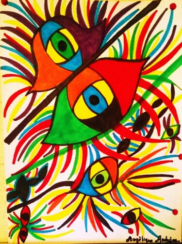 Drawing titled "les yeux dans les y…" by Angélique Andujar, Original Artwork, Marker