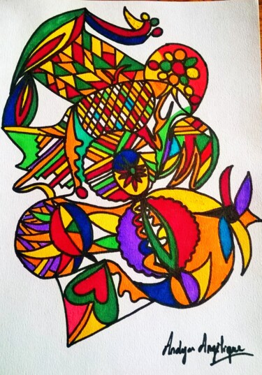 Drawing titled "Fusion" by Angélique Andujar, Original Artwork, Marker