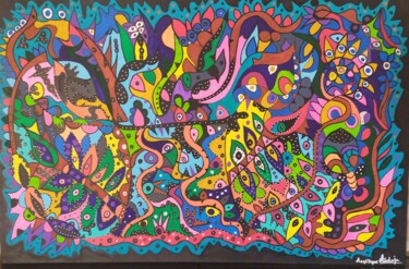 Painting titled "L'ARBRE DE LA VIE" by Angélique Andujar, Original Artwork, Marker Mounted on Wood Stretcher frame