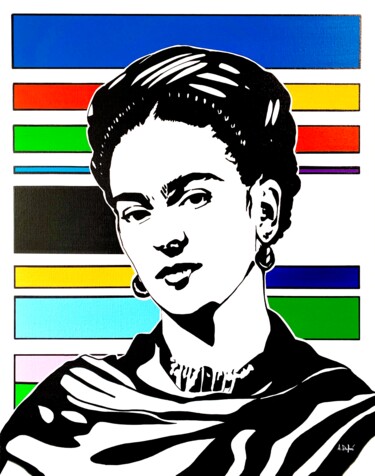 Painting titled "Frida Kahlo" by Angélique Dufossé, Original Artwork, Acrylic Mounted on Wood Stretcher frame