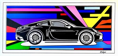 Pittura intitolato "Porsche 911 black" da Angélique Dufossé, Opera d'arte originale, Acrilico Montato su Telaio per barella…
