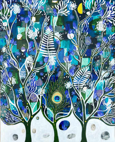 Pintura titulada "Trois arbres et plu…" por Angélique Guillemet, Obra de arte original, Acrílico