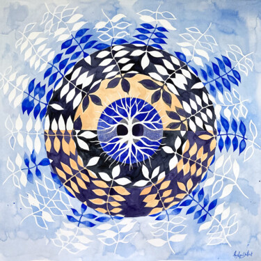 Malerei mit dem Titel "Arbre mandala outre…" von Angélique Guillemet, Original-Kunstwerk, Aquarell