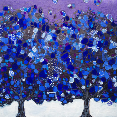 Pittura intitolato "Deux arbres bleus a…" da Angélique Guillemet, Opera d'arte originale, Acrilico