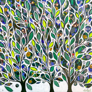 Painting titled "Trois arbres verts" by Angélique Guillemet, Original Artwork, Acrylic