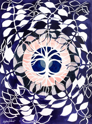 Картина под названием "Arbre mandala indigo" - Angélique Guillemet, Подлинное произведение искусства, Акрил
